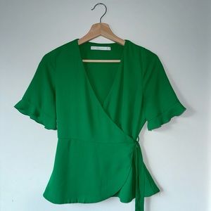 ZARA Green Wrap Top